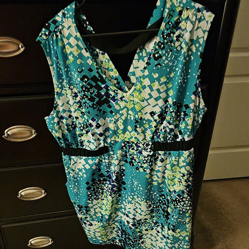 Motherhood Maternity Teal and Black Patterned Blouse